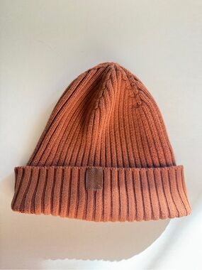 Lucky brand brown Ribbed Foldover cotton Knit Beanie - Rust hat